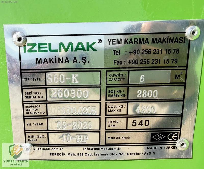 İzelmak S60-k 6m3 Tek Helezon Yem Karma Yüksel Tarım Denizli'den 8